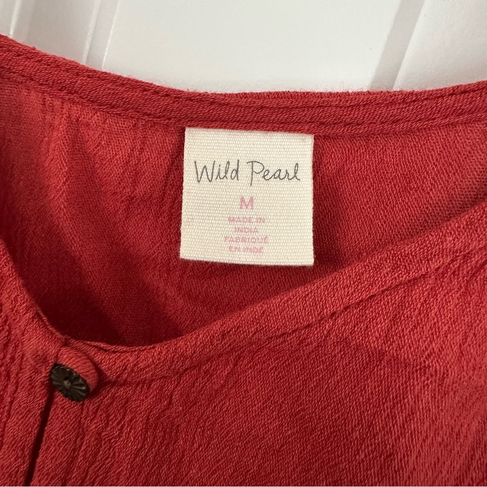 NWT Wild Pearl Ruffled Buttoned Tank Top - Red/Orange - Picture 4 of 5